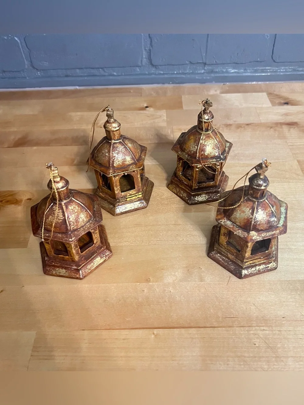 3”x5” Miniature Bell Lanterns Christmas Ornament Lot Gold/Bronze Finish (4)